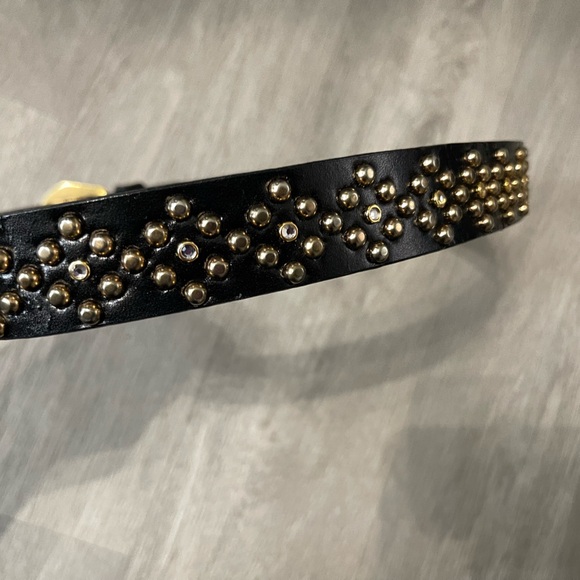 Studded Black & Gold Leather Belt Crystal Buckle Western Casual main image 6